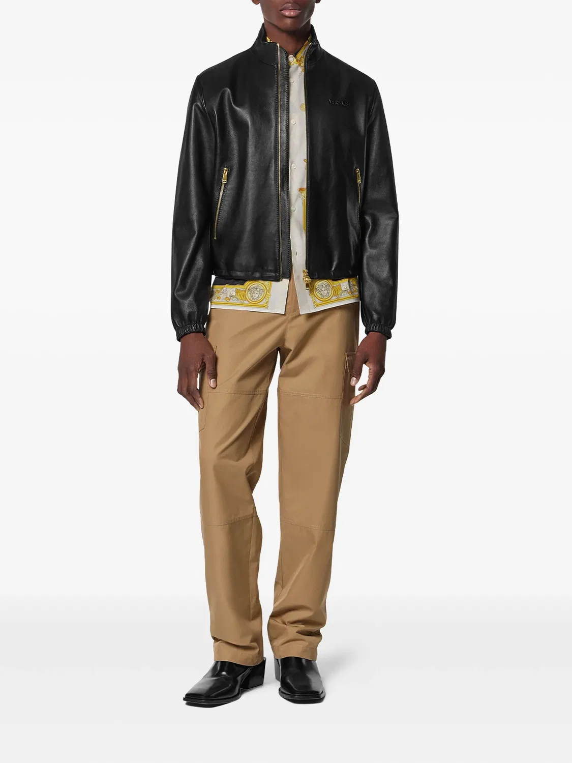 Кожаная куртка с двумя молниями Versace, черный — фото 4