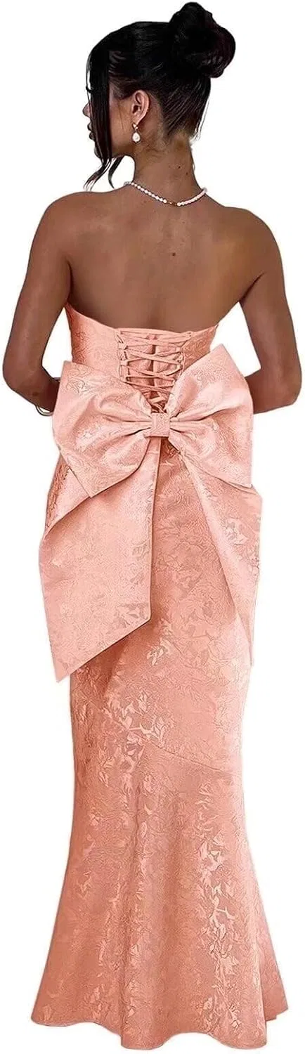 Женское вечернее платье-русалка с корсетом и бантом MJ62, Rose Gold