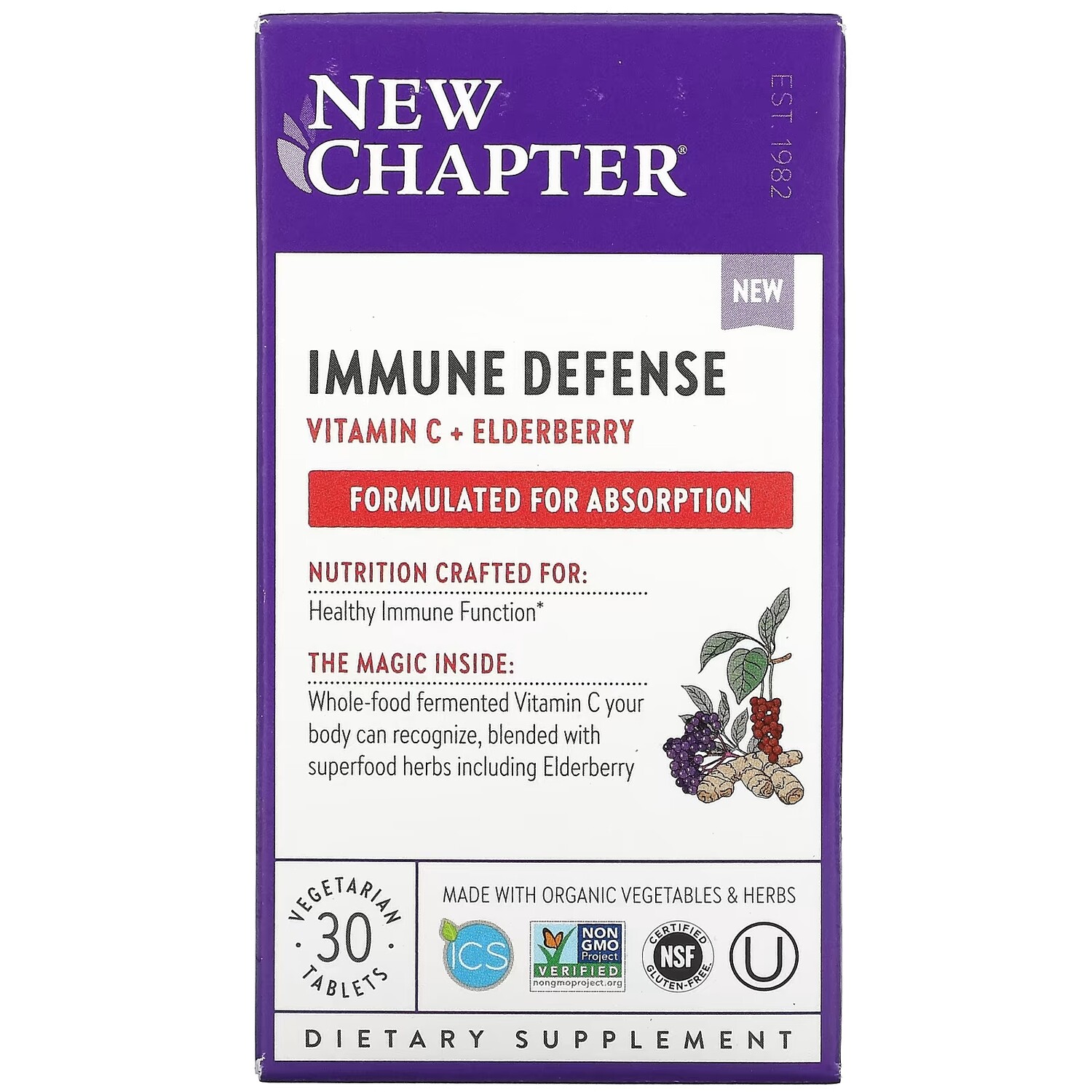 

Витамин C и бузина New Chapter Immune Defense, 30 вегетарианских таблеток