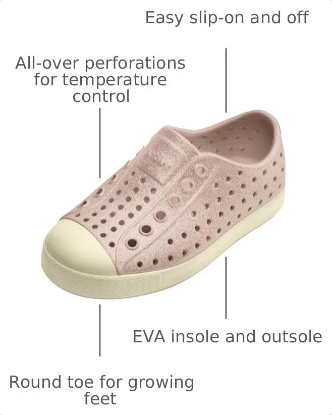 Детские кроссовки с блестками Jefferson Bling Native Shoes, Chameleon Pink Bling/Bone White — фото 3