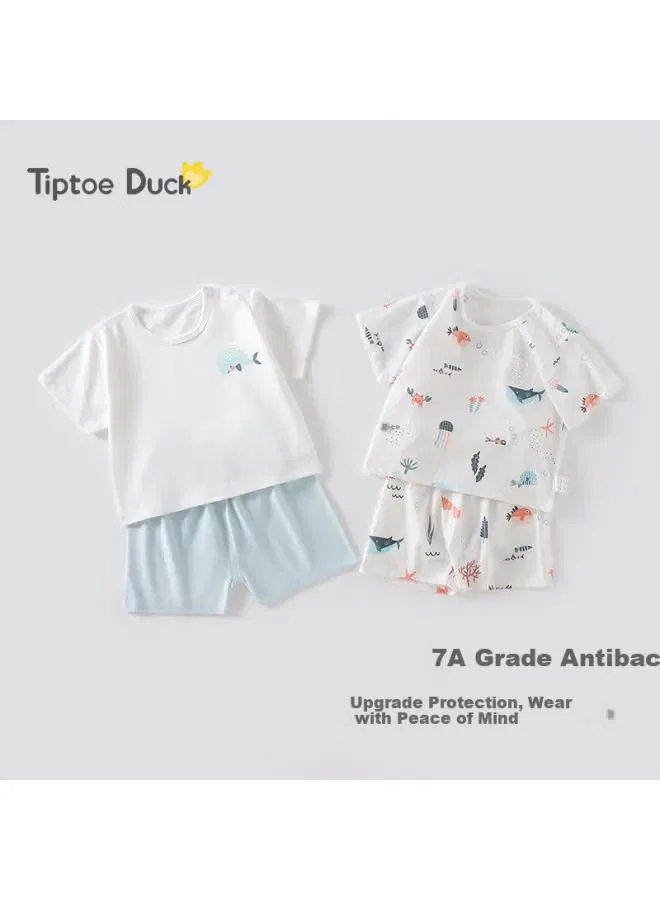 Комплект детский летний с коротким рукавом хлопковый Tiptoe Duck, с принтом китов — фото 4