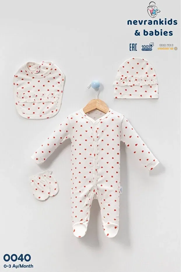 Детский комбинезон для девочек хлопковый комплект из 4 предметов Nevrankids, Ecru — фото 3