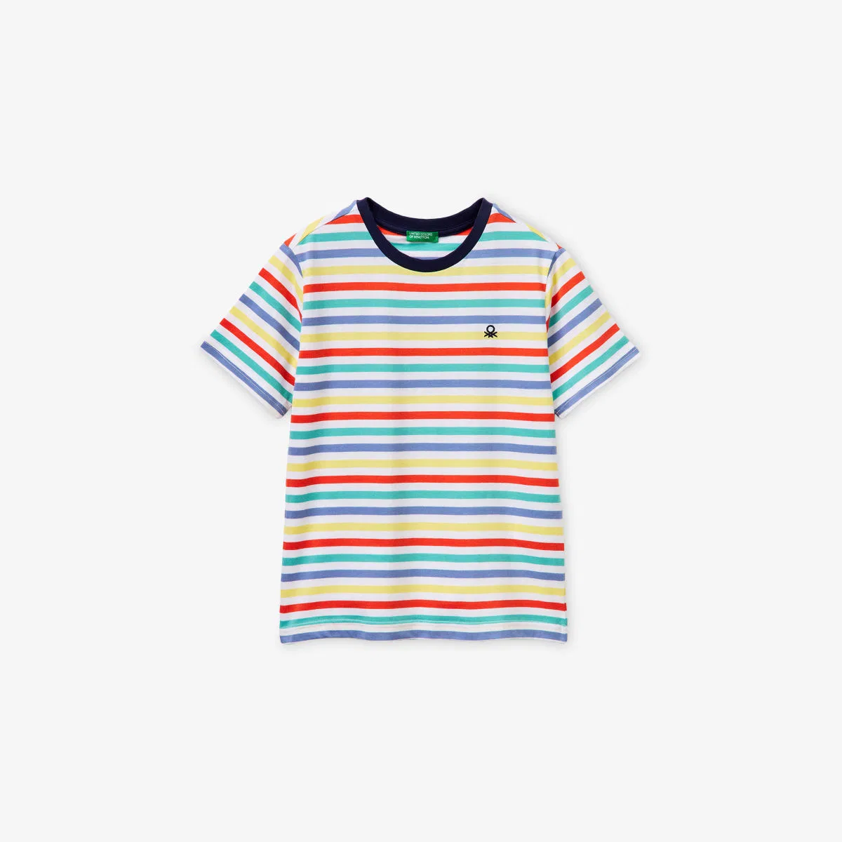 Хлопковая футболка в полоску с вышитым логотипом, размер 1-6 лет Benetton, мультиколор