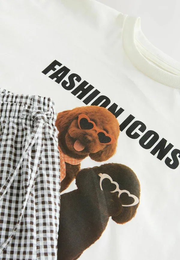 Пижамный комплект из хлопка, Regular fit - short set pyjamas, Next, cream dogs, кремовый — фото 4