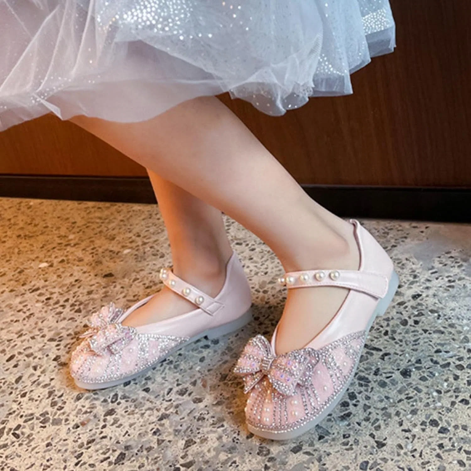 Детские балетки для девочек с принтом Mary Jane Ballet Flats, Beige — фото 3