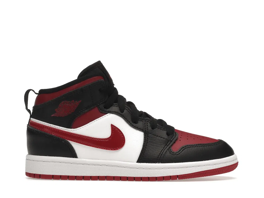 Детские кроссовки с высоким берцем Jordan 1 Mid Bred Toe Jordan, Black/Noble Red-White