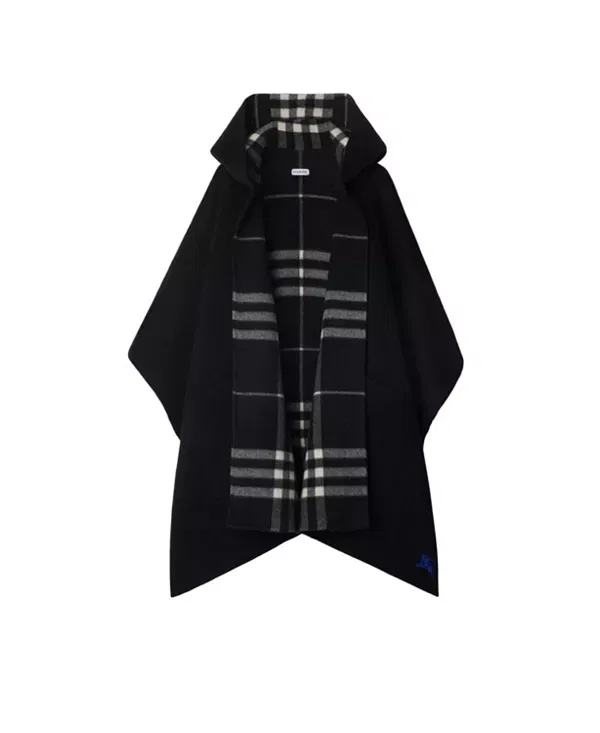 Женское кашемировое пончо Reversible Check Cashmere Cape Burberry, Black/Calico — фото 4