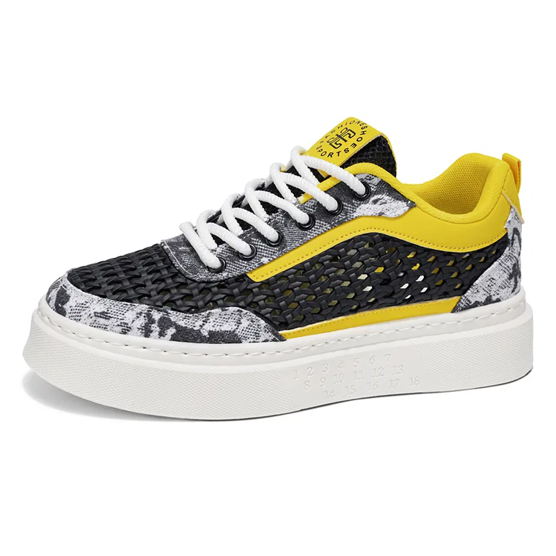Детские скейтбординговые кроссовки с принтом VENICEW, Black Yellow — фото 3