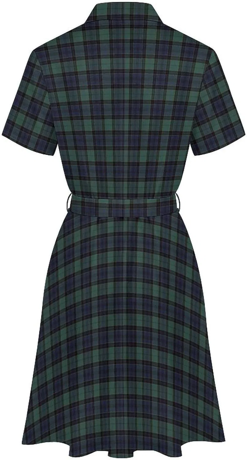 Женское платье-рубашка с клетчатым узором, Short Sleeve Tie Waist Mini Dress, Style — фото 4