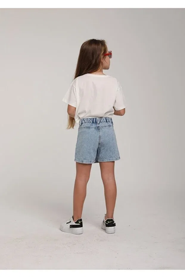 Детские шорты-юбка для девочек джинсовые с цветочным принтом Escabel, Jeans Blue — фото 3