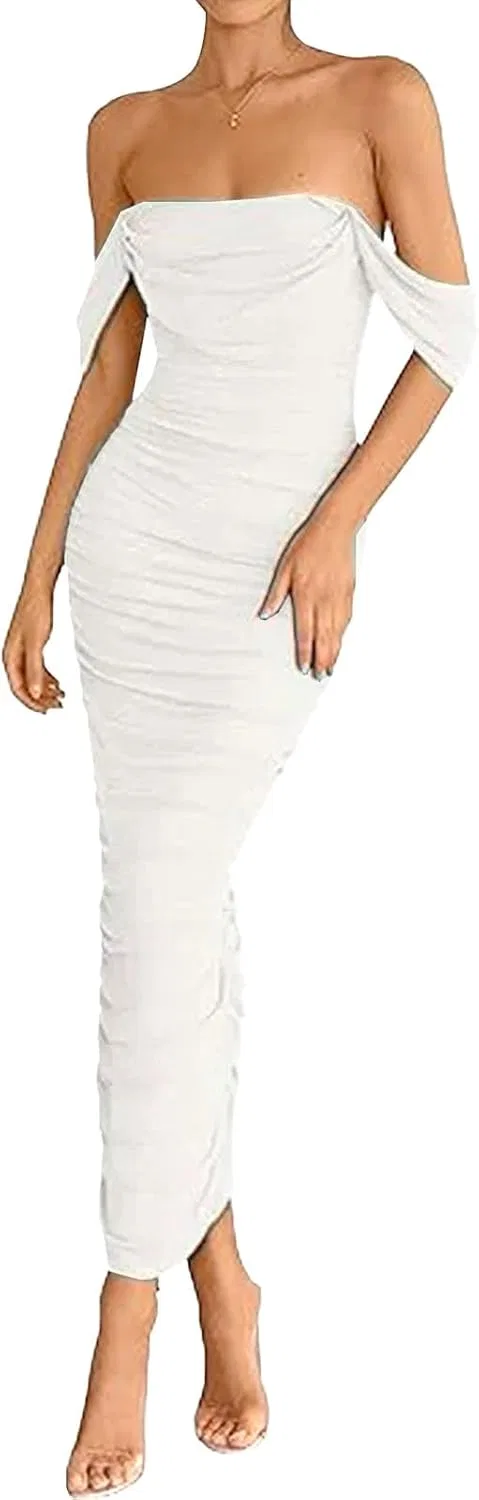 Женское вечернее платье макси корсет Off The Shoulder, White