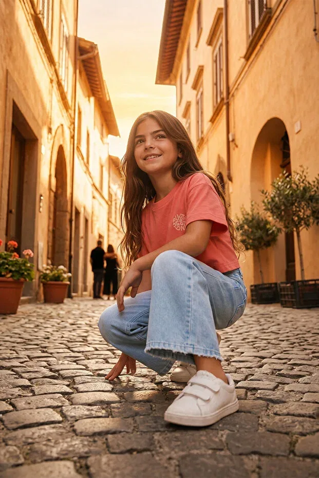 Детская футболка для девочек с принтом Oversize Crop T-Shirt Poozkids, Pink — фото 2