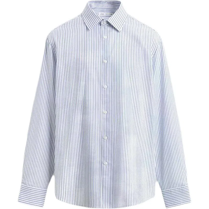 Мужская рубашка с лацканами прямого кроя White/Sea Blue ZARA, White/Sea Blue