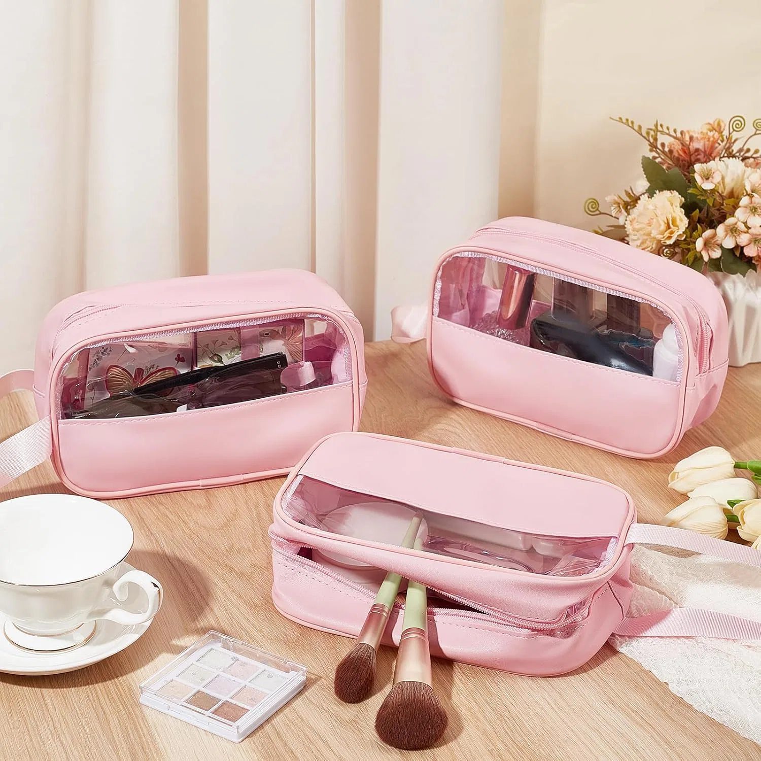 Прозрачная косметичка для путешествий, набор 15 шт, INTERWARM, 21x13x6 см, Rosa — фото 4