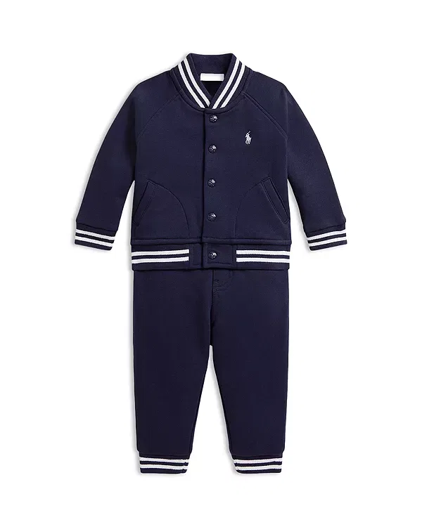 Детский комплект из флиса с принтом Polo Ralph Lauren, темно-синий