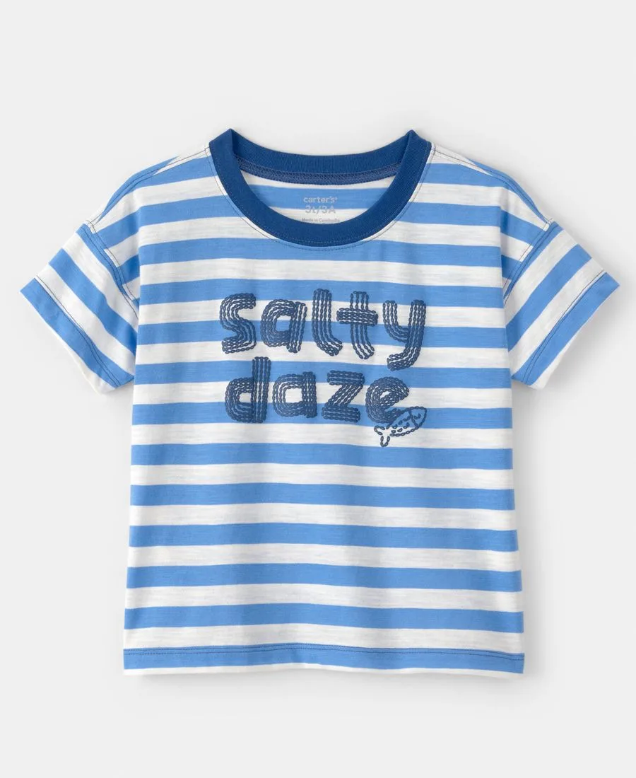 Детская футболка с коротким рукавом Salty Daze в полоску с графическим принтом, размер 2T-5T Carter's, синий