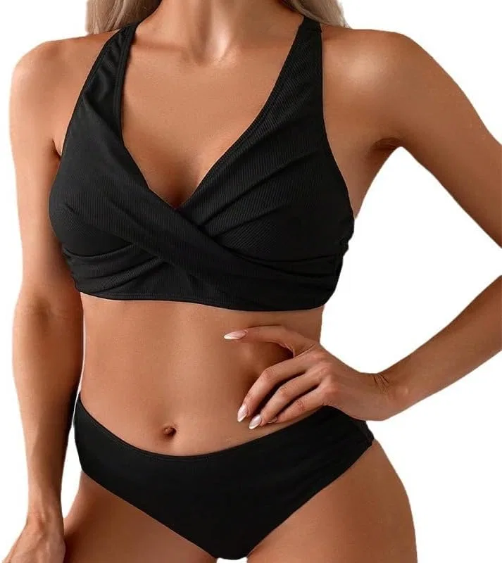 Женский бикини-комплект с перекрестным верхом и пуш-ап Push Up Bikinis PQ2532, Black