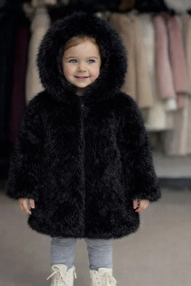 Детское пальто из искусственного меха для девочек Kürkzone, Black