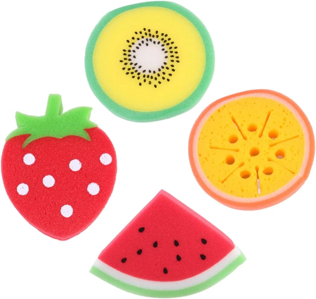 Набор банных губок, 4 шт, DOITOOL, Red, Orange, Green, Pink, 12x12x3 см