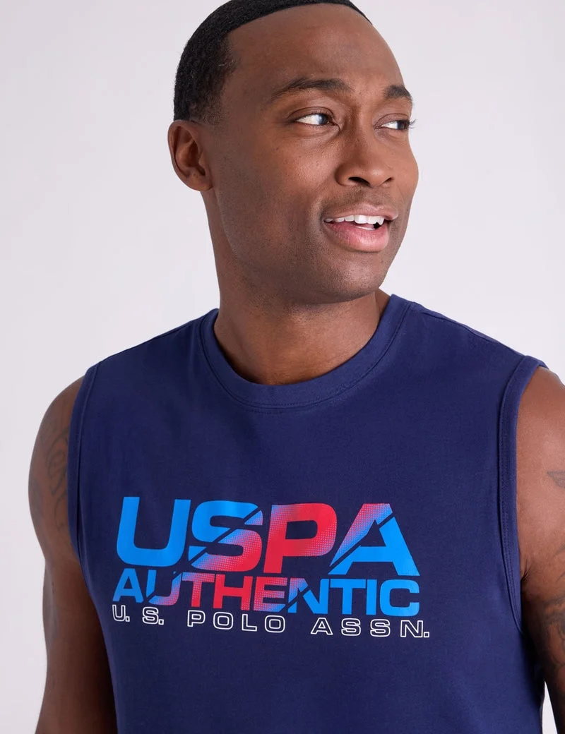 Мужская майка с открытой проймой U.S. Polo Assn. Gradient USPA Graphic Jersey, темно-синий — фото 4