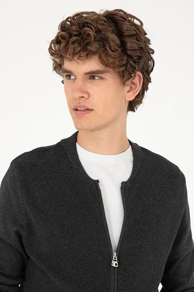 Мужской кардиган с длинным рукавом Basics U.S. Polo Assn., Anthracite Melange — фото 2