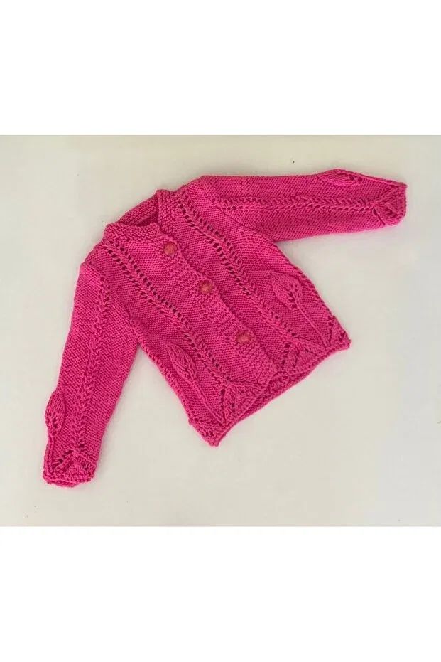 Детский кардиган для девочек хлопковый Hand knitted 100% cotton baby girl cardigan Maya Collection, Fuchsia