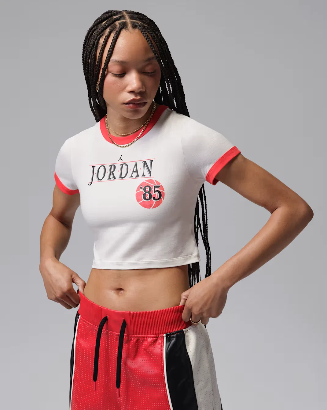 Женская футболка с контрастной отделкой Jordan, Sail/Track Red