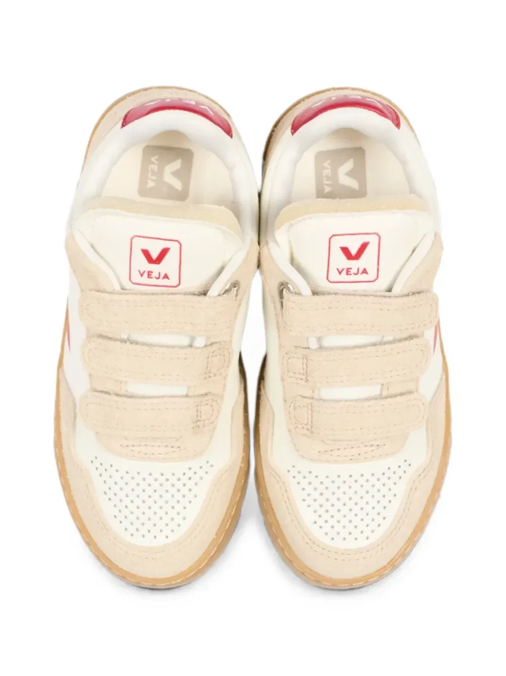 Кожаные кроссовки на липучках Veja Kids, бежевый — фото 4