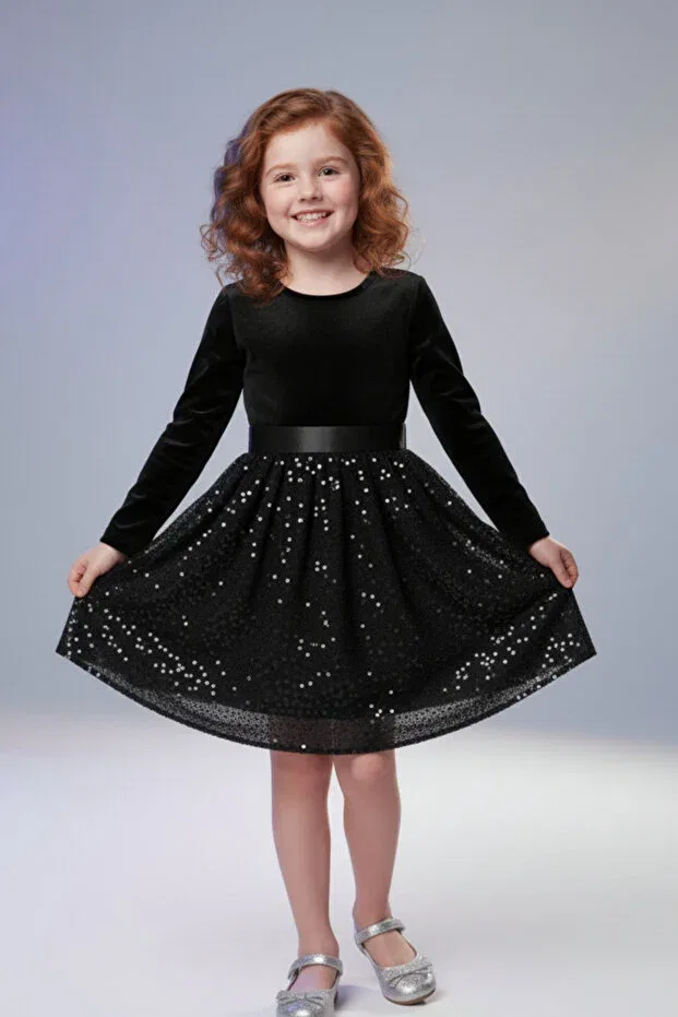 Детское платье для девочек из вельвета My Kids Wear, Black — фото 3