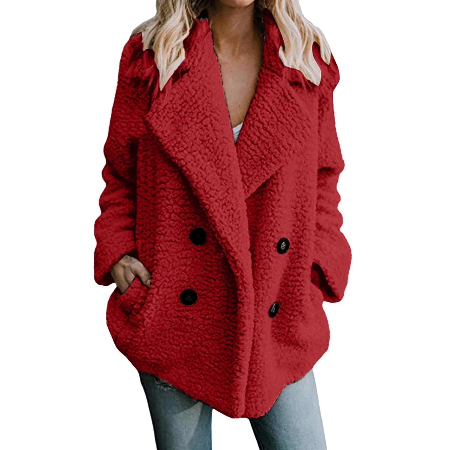 Женская куртка из флиса с отложным воротником Teddy Fleece Jacket, Rosso — фото 2