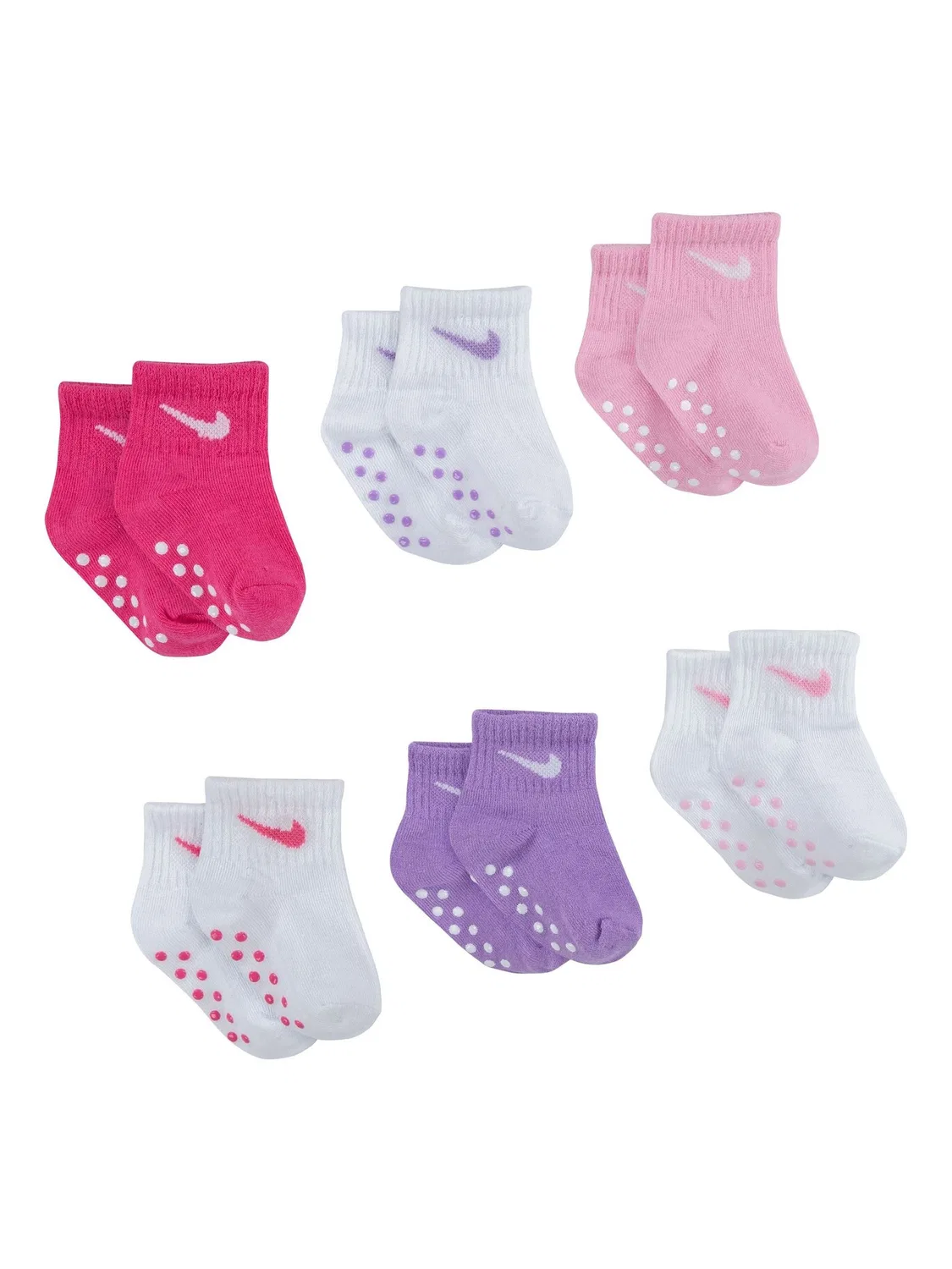 Носки Nike, модель Colour Pop Ankle Socks 6 Pack, белые, розовые, мульти