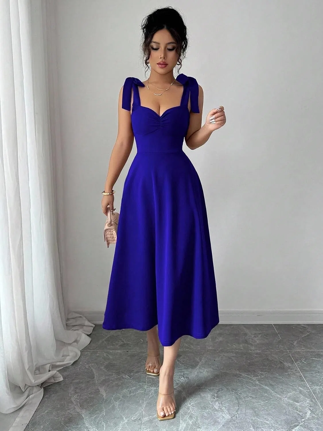 Женское коктейльное платье миди с бантом на талии, Royal Blue — фото 4