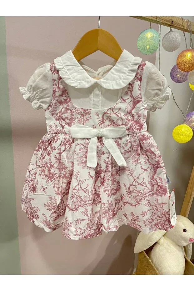 Детское платье для девочек с принтом Floral Printed Baby Girl Puffy Stylish Dress Leni Kids, Pink — фото 3