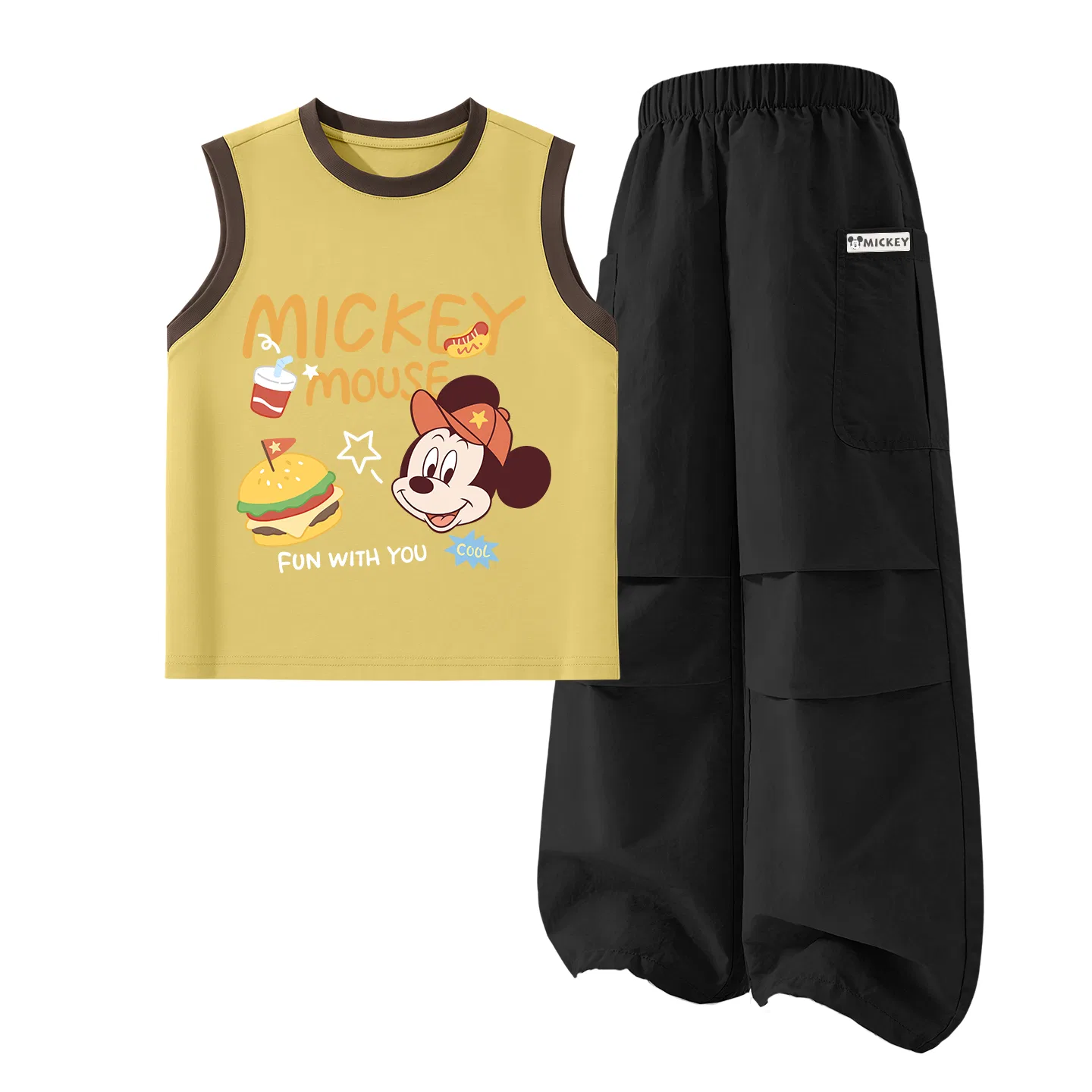 Детский спортивный костюм с круглым вырезом, тонкий и дышащий, Disney, DiHamburger Brown Yellow