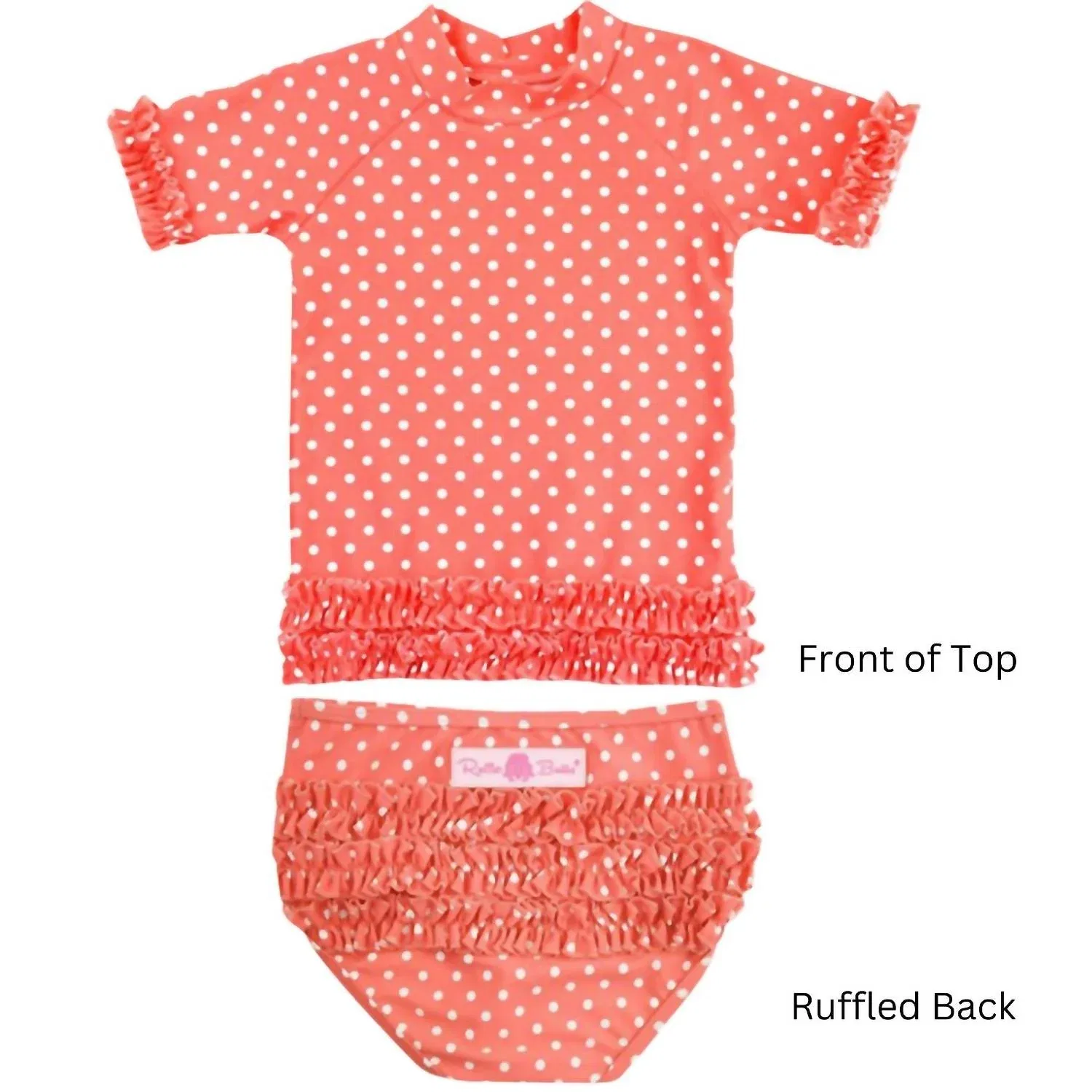 Детский комплект для плавания для девочек с защитой UPF 50+ Polka Dot RuffleButts, Orange/White — фото 3