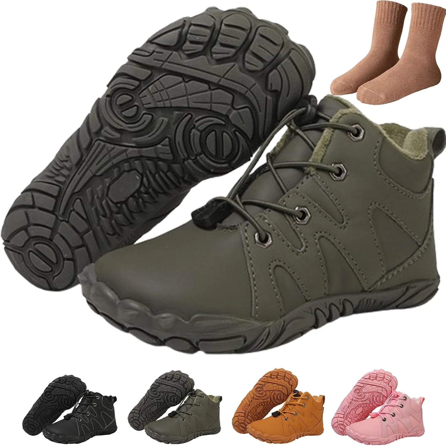 Детские зимние ботинки для девочек водонепроницаемые с принтом Hike Kids Winter Footwear Barefoot Snow Boots, Green