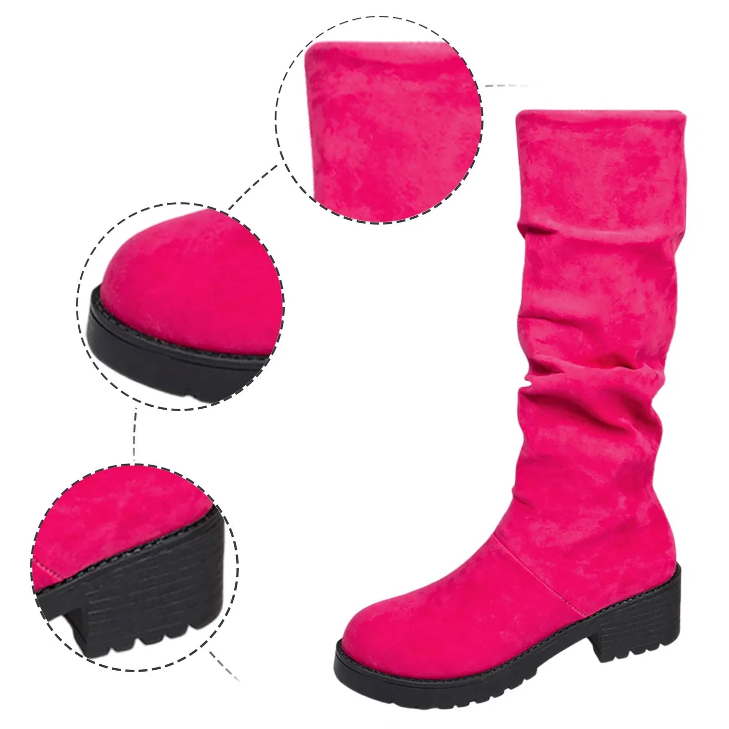 Детские сапоги с каблуком Calf High Boots Winter Fashion Knee High Boots Comfortable Casual Heeled Ankle Boots, Intense Pink — фото 4
