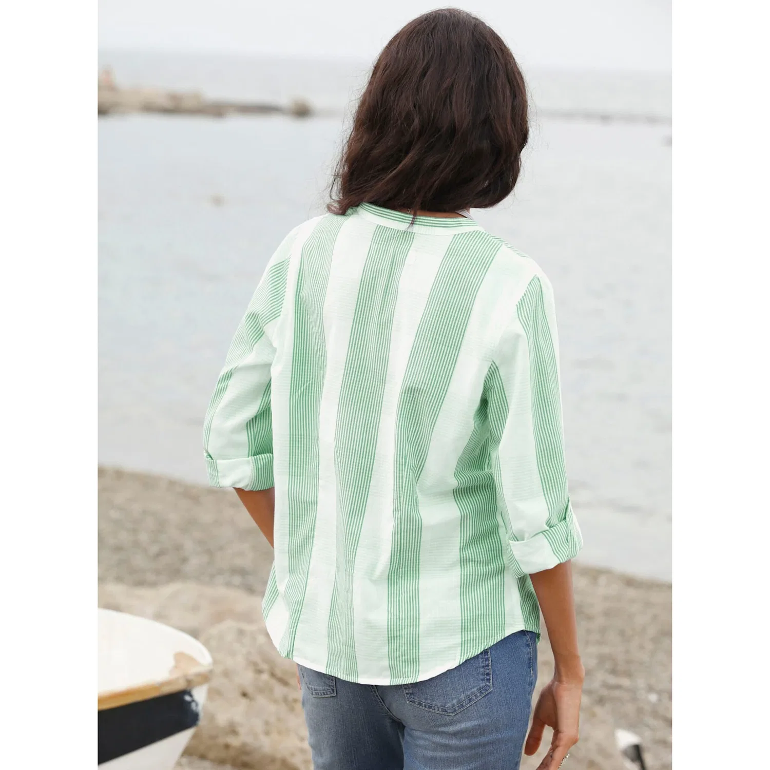 Женская блуза свободного кроя в клетку Casual Looks, Green/White — фото 2
