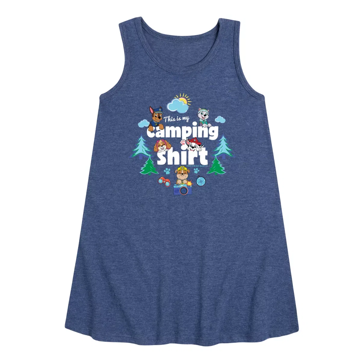 Детское платье-трапеция без рукавов с принтом PAW Patrol This Is My Camping Shirt, Heather Navy