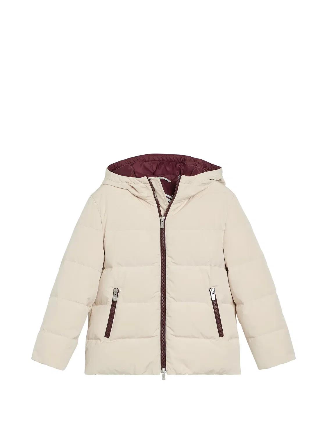 Пуховик с капюшоном Brunello Cucinelli Kids, нейтральные цвета