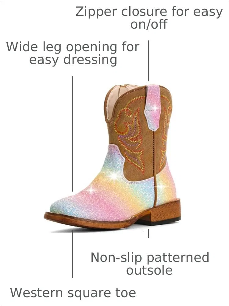 Детские сапоги для девочек с квадратным носком Cowgirl Boots IUV KIDS, Camel Glitter — фото 3