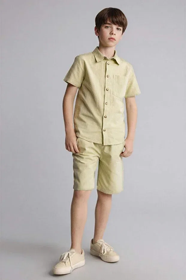 Детские шорты для мальчиков льняные Regular fit Defacto, Green-Gn740 — фото 4