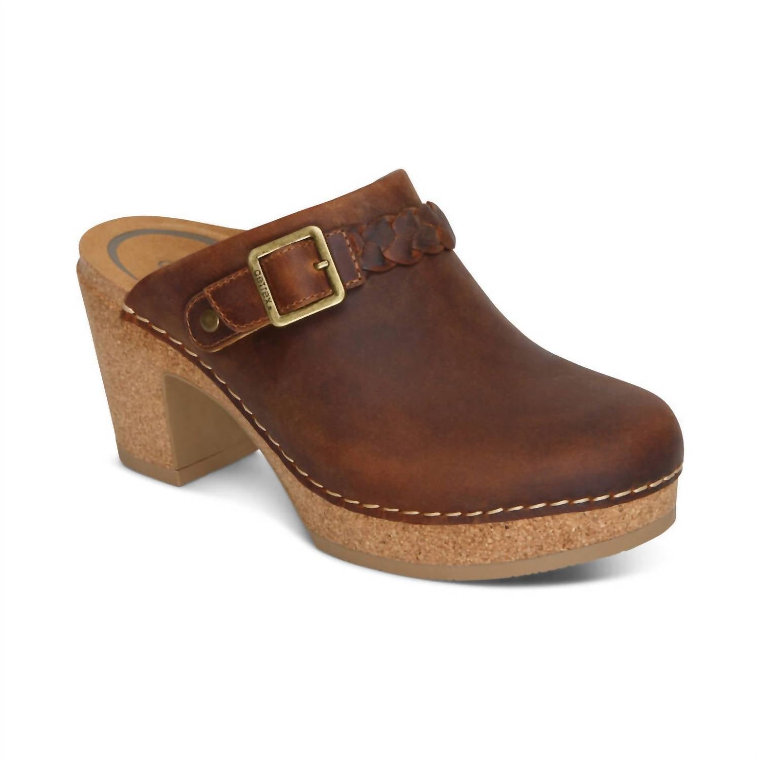 Женские туфли Corey Heeled Clog в коричневом цвете Aetrex