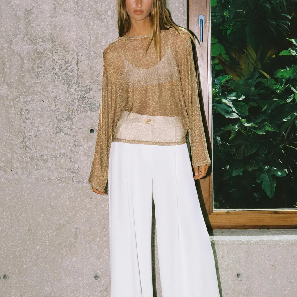 Женский тонкий свитер с круглым вырезом Gold ZARA, Gold — фото 4