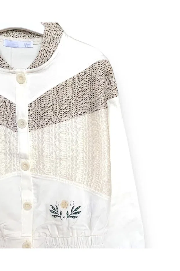 Детский джинсовое джакет для девочек с принтом Girl'S Ecru Colored Mesh Detailed Relaxed Jacket Little Tortoise, Multicolor — фото 3
