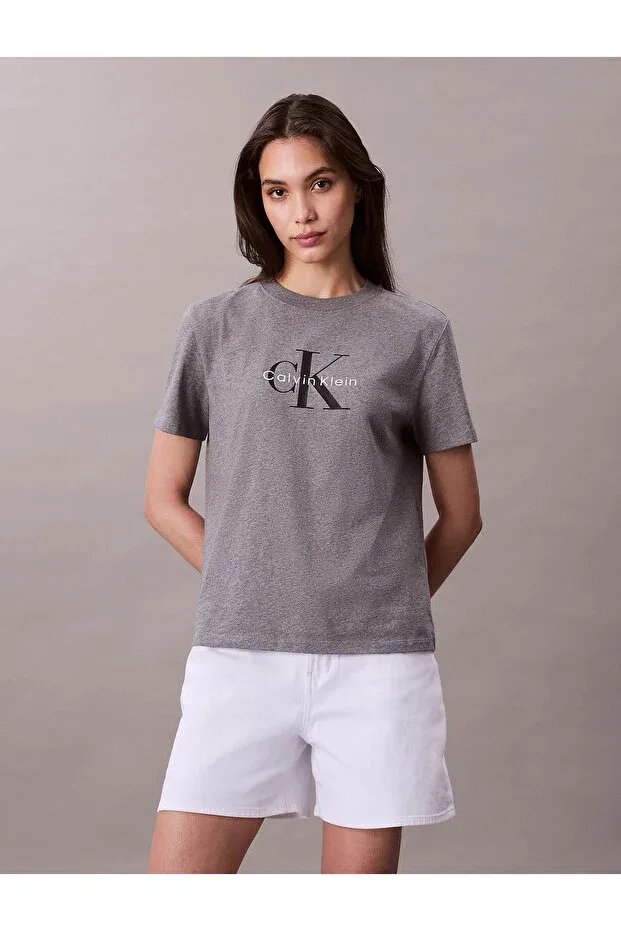 Женская футболка с принтом Monogram Logo Calvin Klein, B30 Grey Heather