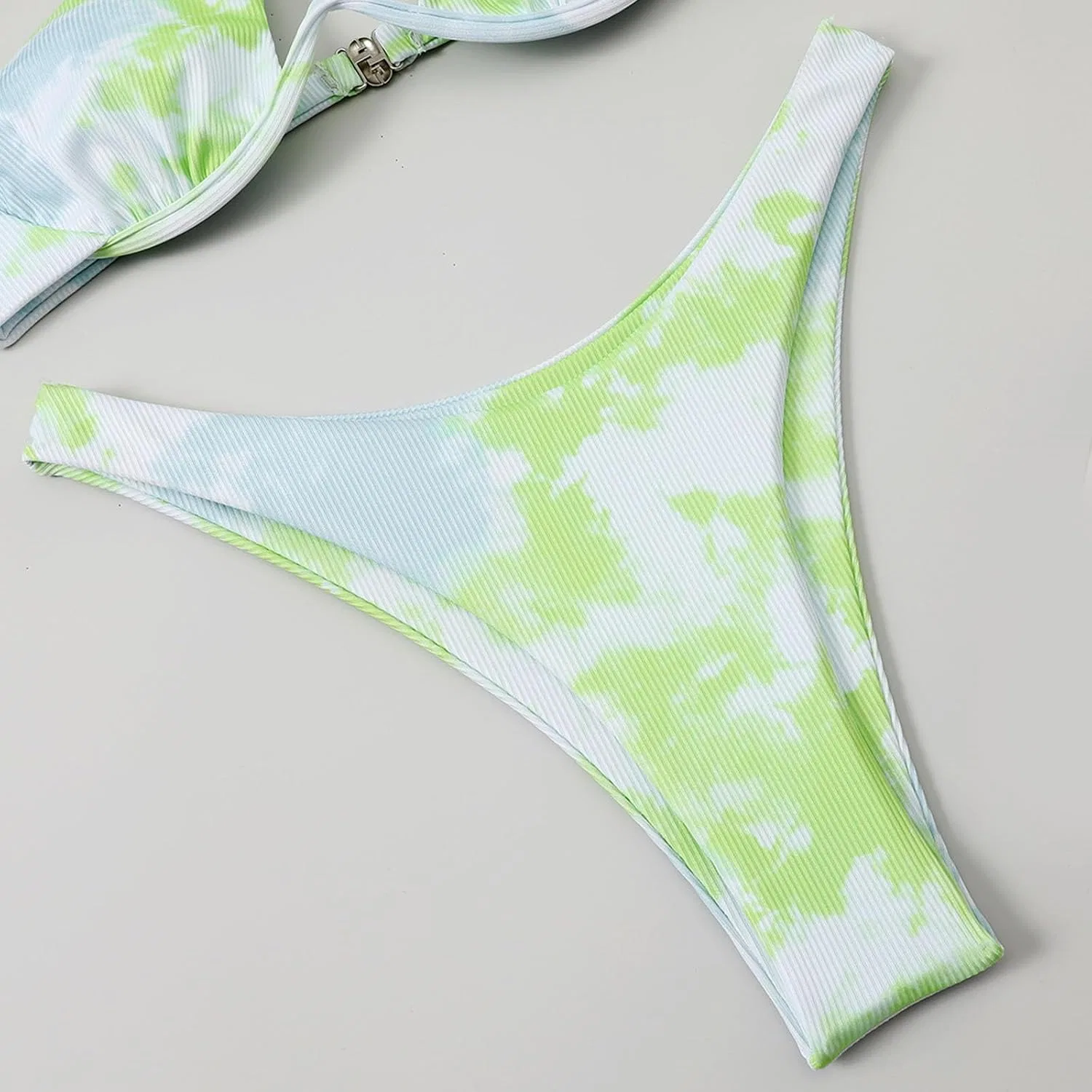 Женский бикини-комплект с одним плечом с вырезами Tie Dye, Green — фото 2