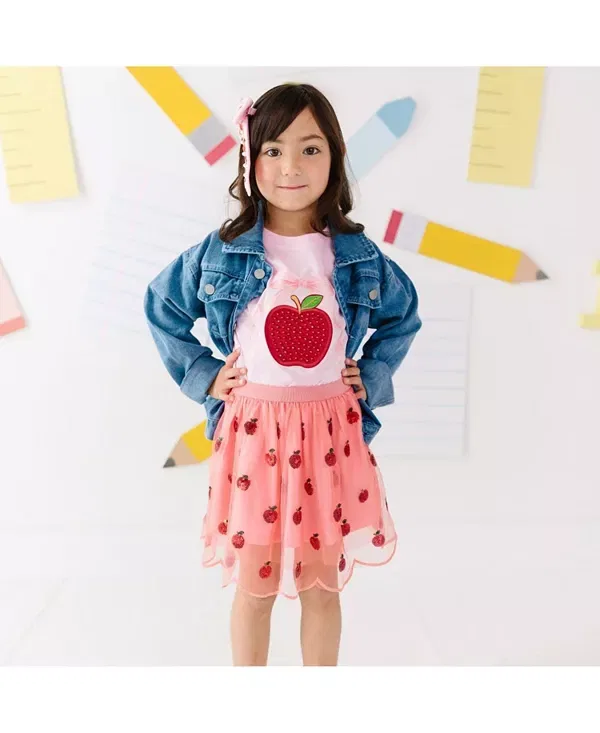 Детская куртка для девочек с длинным рукавом Apple Bow Sequin Patch Denim Jacket Sweet Wink, Denim — фото 3