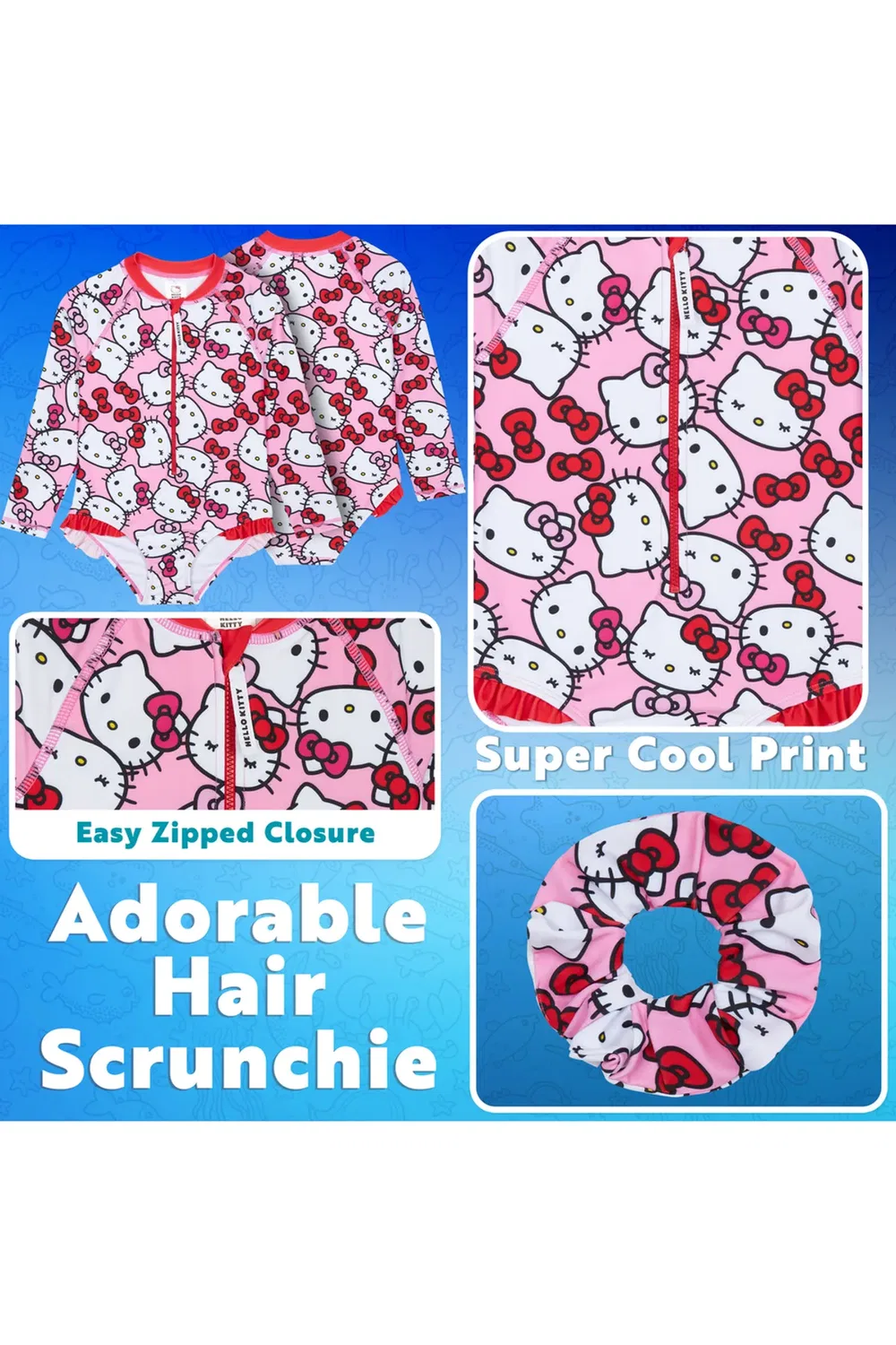 Детский цельный купальник с резинкой для волос Hello Kitty, Multi — фото 4