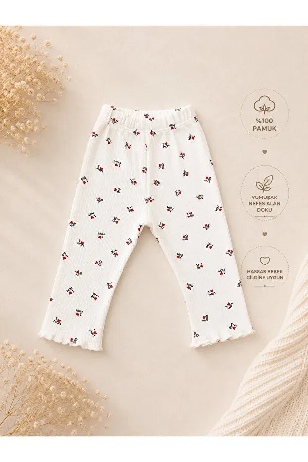 Детский комплект леггинсов для девочек с принтом Heart-Patterned 3-piece cotton baby girl tights set Minimissbaby, White — фото 2